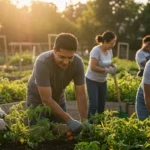 trabalho voluntário, com pessoas de diversas etnias