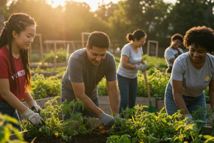 trabalho voluntário, com pessoas de diversas etnias